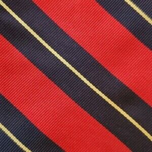 BERT PULITZER BLOOMINDALE'S RED BLUE YELLOW SILK STRIPE TIE 3 7/8"